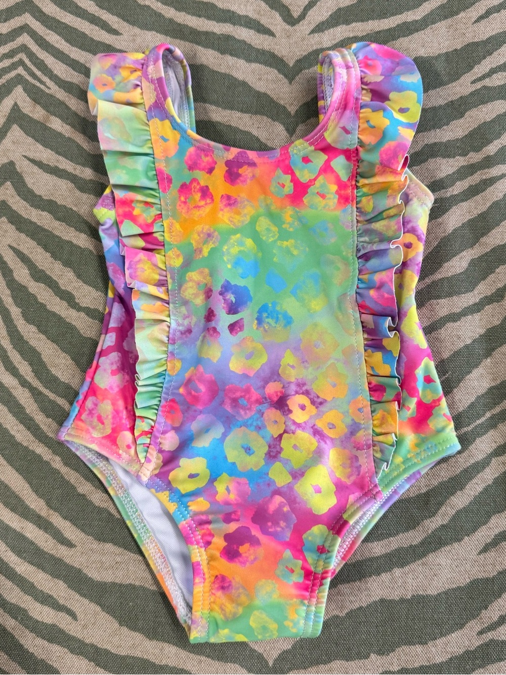 Girls' Multicolor Rainbow Floral Ruffle One-Piece Swimsuit